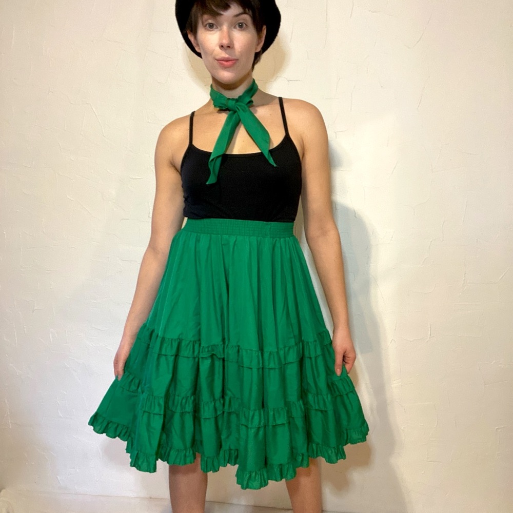Vintage 70s Bright Green Western Circle Skirt